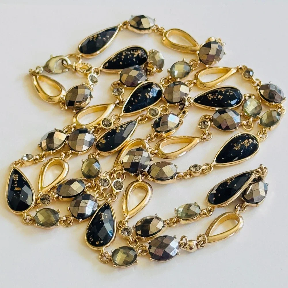 Anne Klein signed Gold Regal necklace VTG link Chain‎ Crystal Designer High end